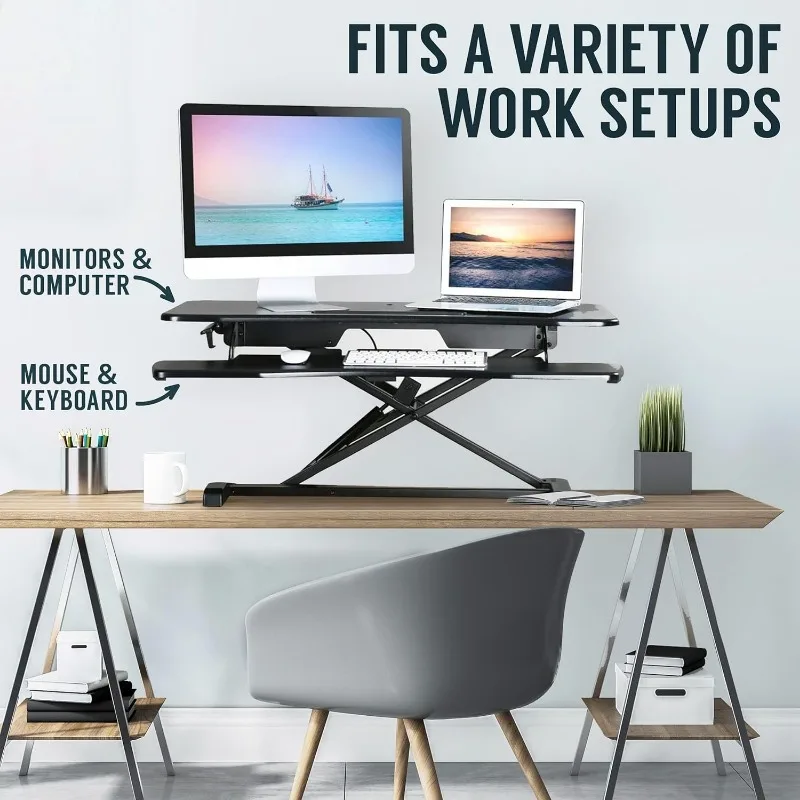 OF-S06-2 Desk Converter-37-inch Height Adjustable, MDF Wood, Sit-to-Stand Rise-X Pro Black, 37"