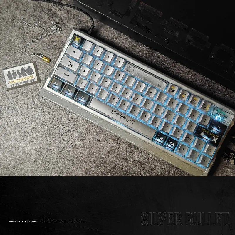 

Набор колпачков для клавиш с серебряной пулей, индивидуальные колпачки для клавиатуры с противотуманным полупрозрачным вишневым профилем для ПК, аксессуары для механической клавиатуры