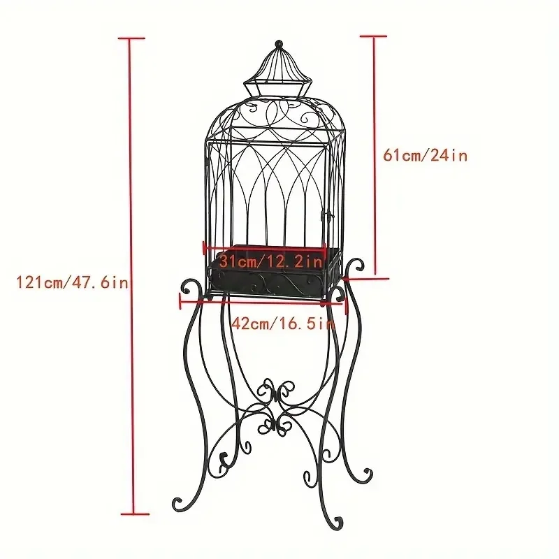 Rustic Vintage Bird Cage Plant Stand - Aesthetic Indoor & Outdoor Decor - Durable Iron Flower Stand for Charming Floral Displays