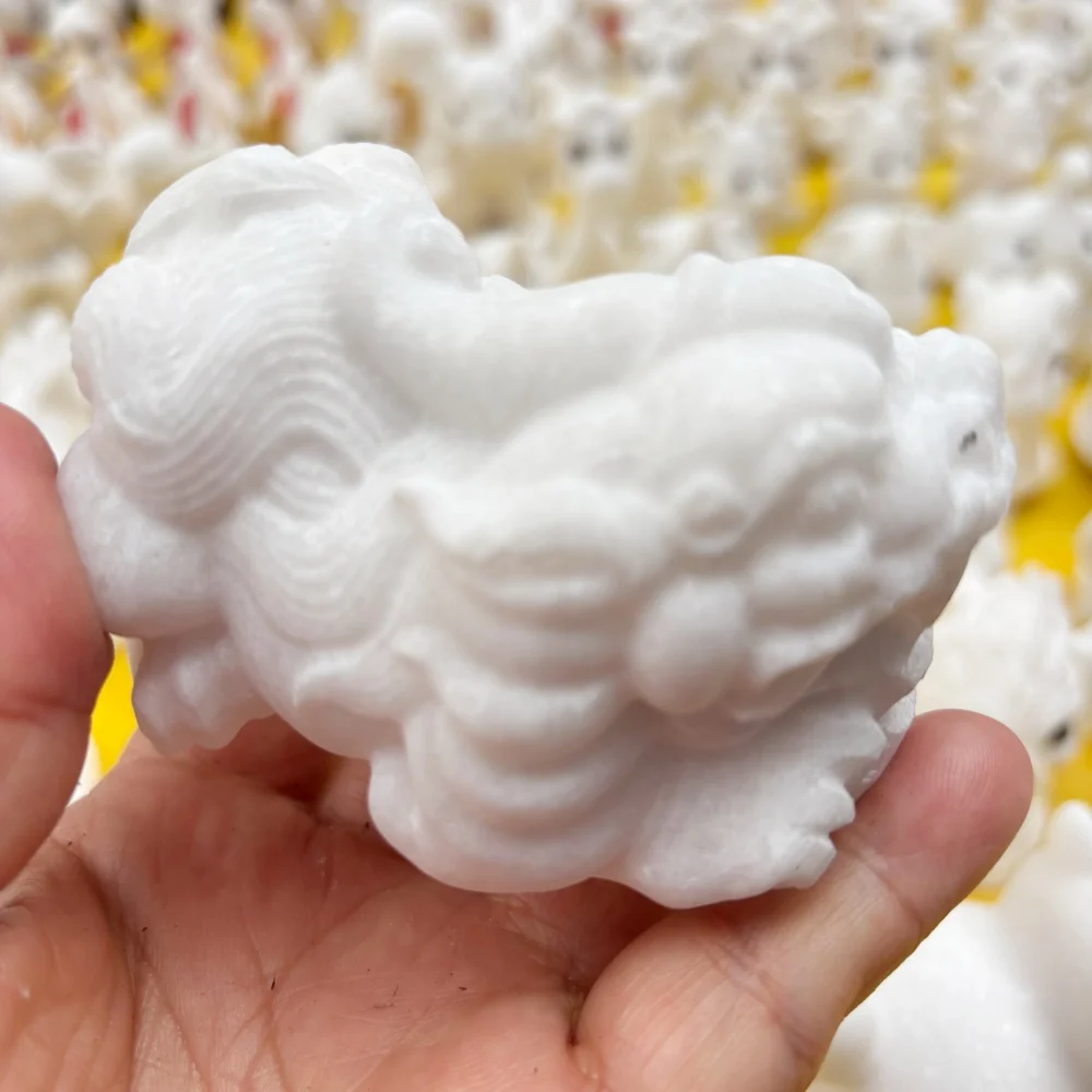 2pcs Natural White Marble Jade Pixiu Carving Crystal Fengshui Healing Ornament for Home Decoration Fashion Lucky Gift