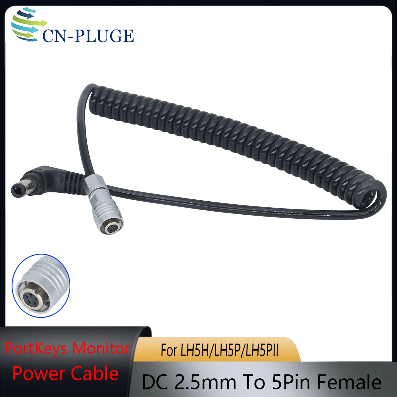 PORTKEYS LH5H / LH5P Monitor Power Cable Spring Wire DC5.5x2.5mmTo 5 Pin Female Plug