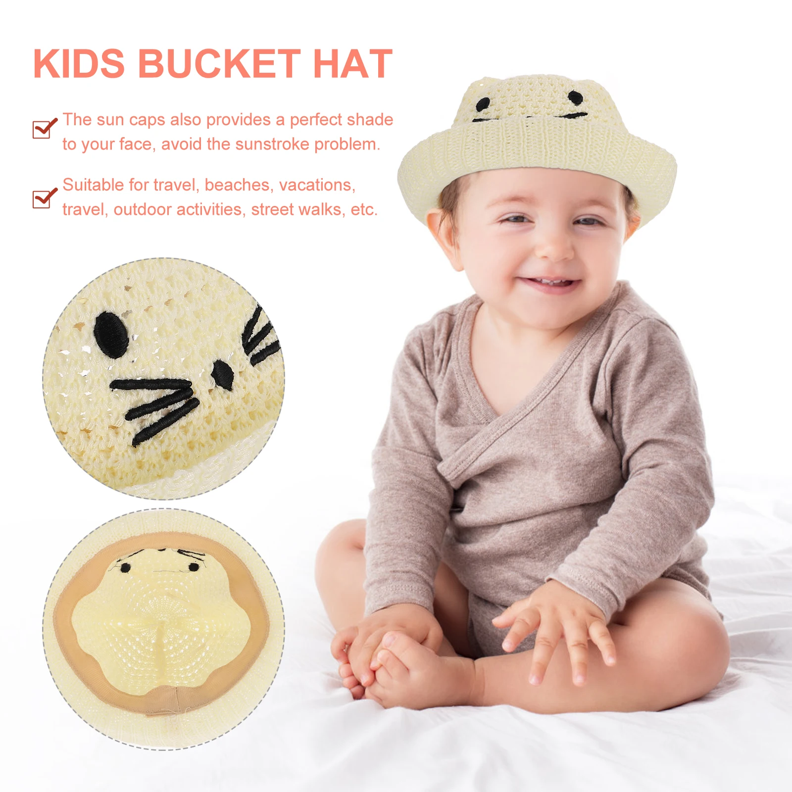 

Children Straw Hat Kids Sun Protection Bucket Hats Cotton Polyester Summer Breathable Travel Outdoor