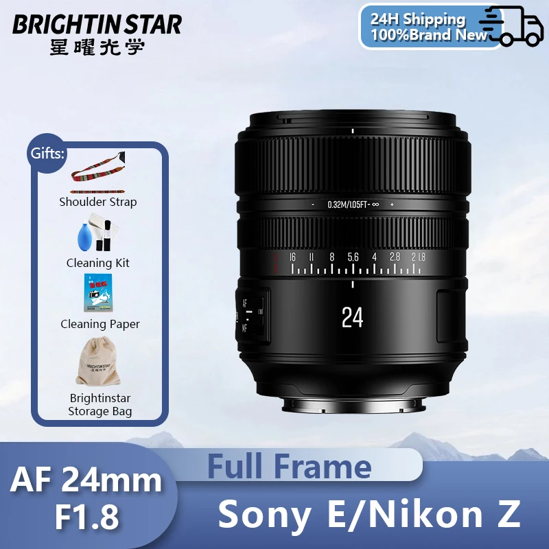 

Brightin Star 24 мм F1.8 широкоугольный объектив с большой диафрагмой и полной рамкой для беззеркальной камеры с автофокусом для Sony E/Nikon Z/a7c2 a7s z5 z7