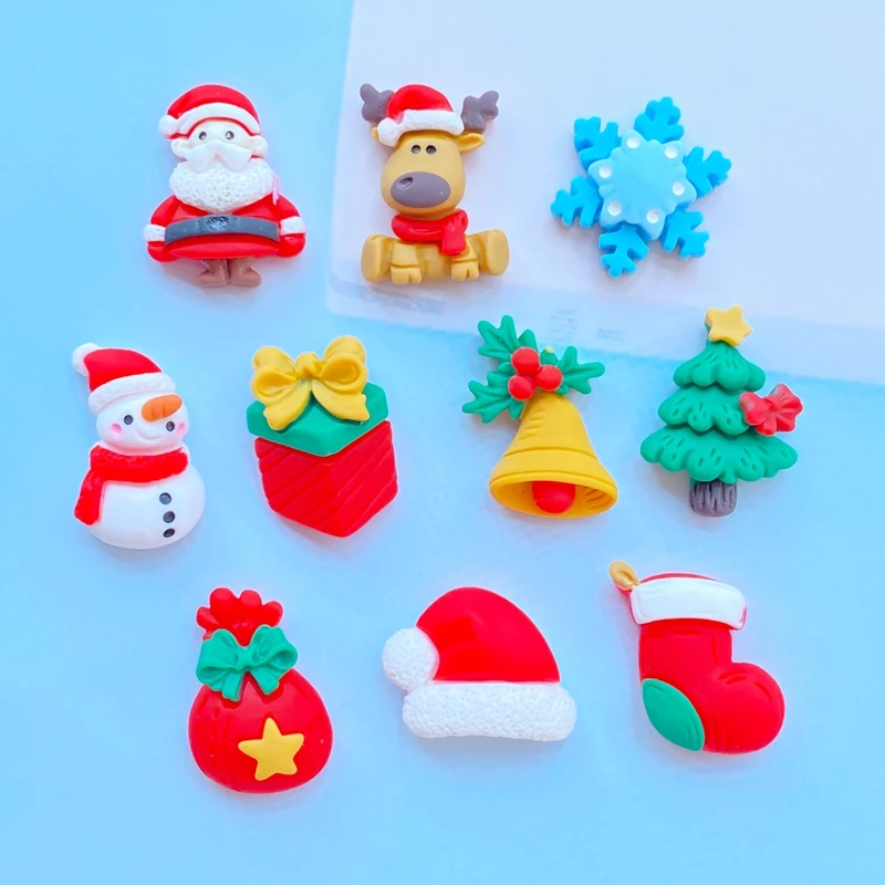 10Pcs New Cute Christmas Series Flat Back Resin Cabochons Scrapbooking DIY Jewelry Craft Decoration Accessorie