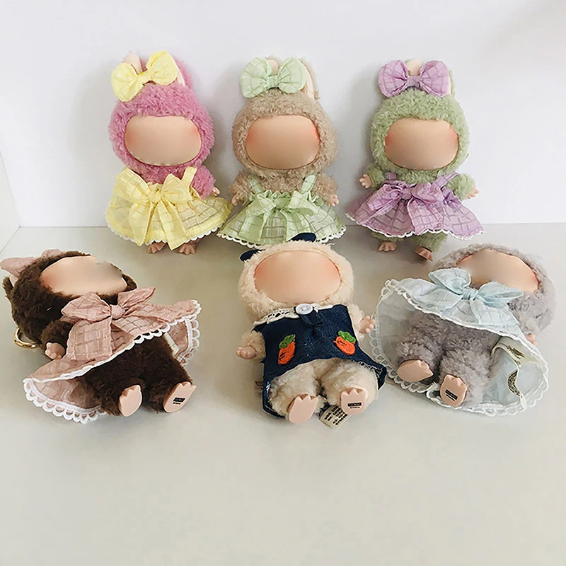 Boneka Labubu 17cm liontin Mini Enamel lucu pakaian boneka rok suspender jepit rambut aksesori pakaian pakaian untuk hadiah anak perempuan