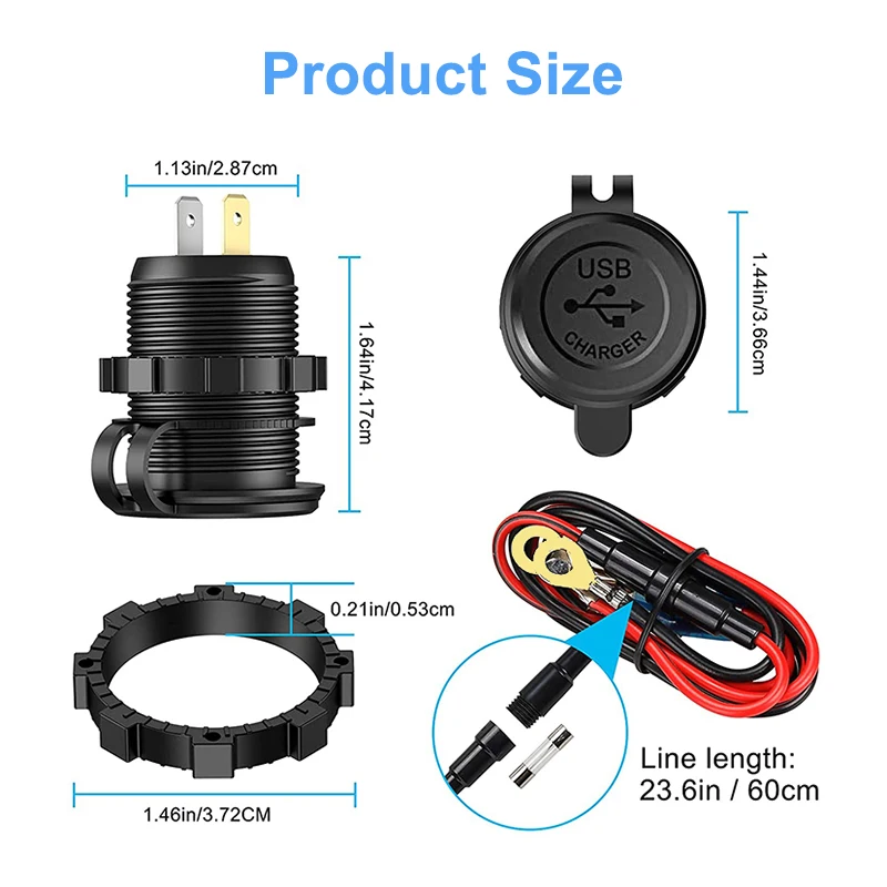 DaierTek Car USB Charger Socket Metal 60W Car Charger 12V 24V USB Outlet PD USB-C & Two QC3.0 Ports Touch Switch For Boat Marine image 6