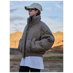 Thickening Down Jacket Women Coat Stand Collar Long Sleeves Fashion American Streetwear Duck Down Feather Female Winter Outwear