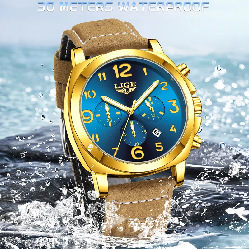 LIGE New Luxury Leather Quartz Watch For Men Fashion Business Military Luminous Chronograph Clock Male Waterproof Men's Watches