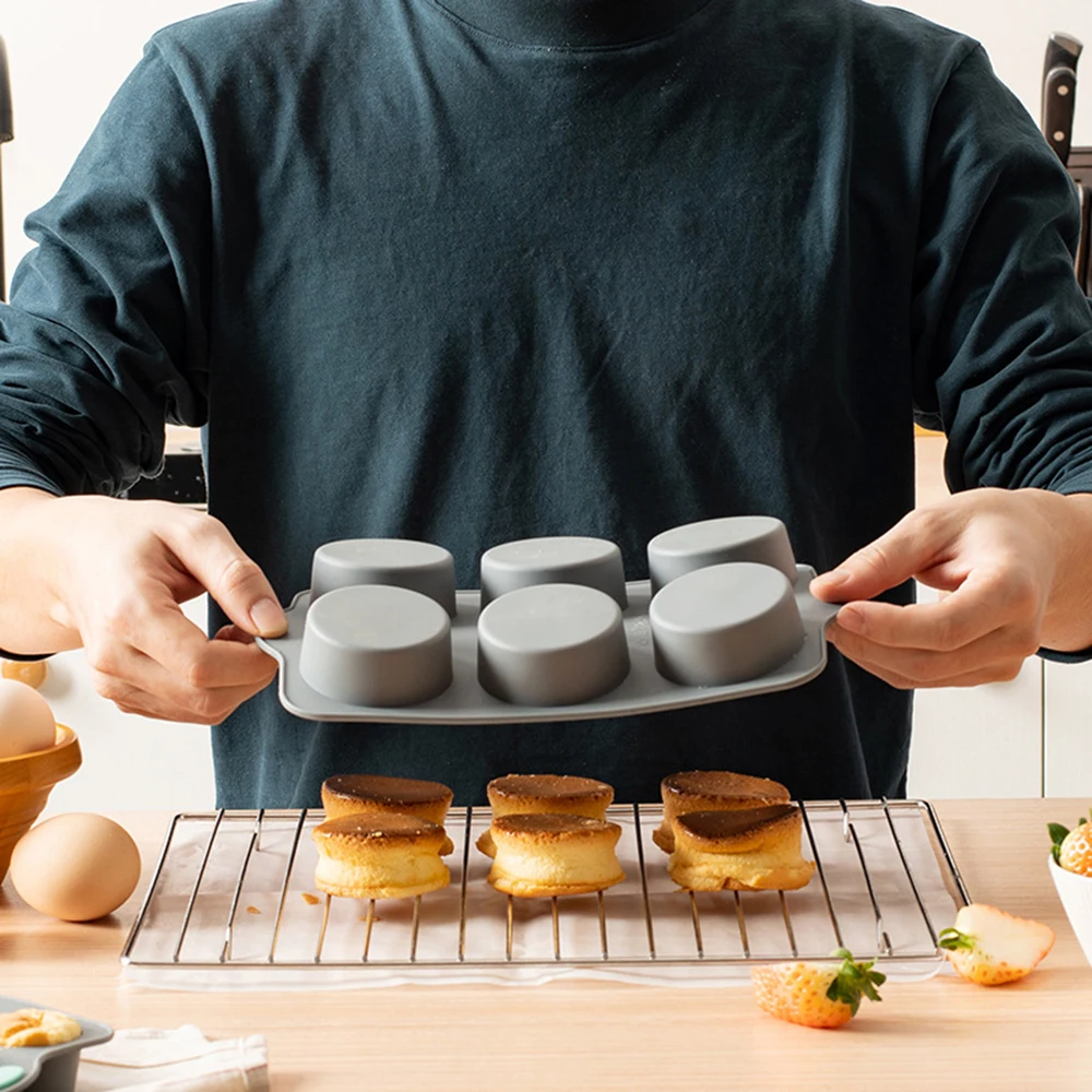1pc 6-Cavity And 12-Cavity Silicone Muffin Cake Pan, Non-Stick Reusable Cupcake Baking Mold, Heat-Resistant Bakeware Tray