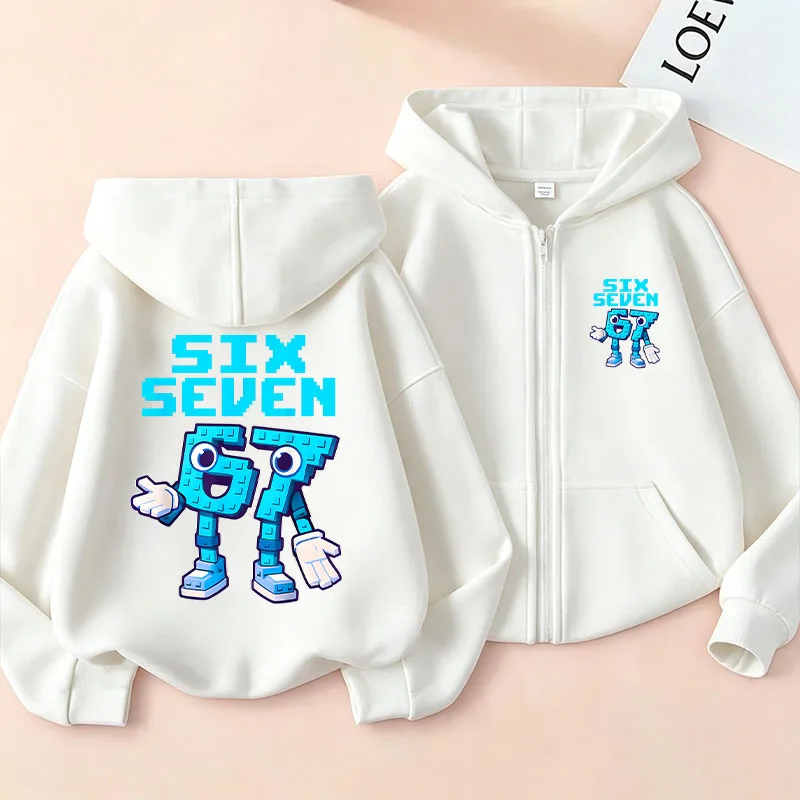 Cute Zip Up Hoodie Six Seven Italian Brainrot 67 Number Graphic Print Boy/Girl Long Sleeved Kids Manga Zipper Sweatshirt