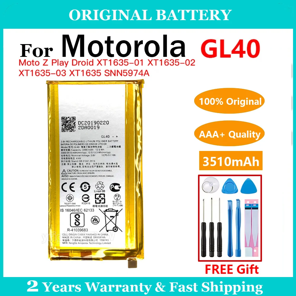 100% Original 3510mAh GL40 SNN5974A Battery For Moto Z Play Droid XT1635 XT1635-01 XT1635-02 XT1635-03 XT1635 Batteries