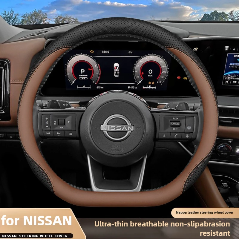 Leather Car Steering Wheel Cover for Nissan Sentra Versa Kicks Qashqai Xtrail Juke Terra 2025 2026 Accessories view 3