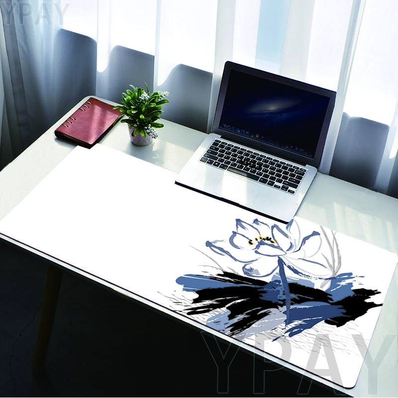 Gaming Mousepads Mousepad Chinese Lotus Large Mouse Mat Ink Desk Pads Non-Slip Rubber Mouse Pad Big Keyboard Mats 100x55cm