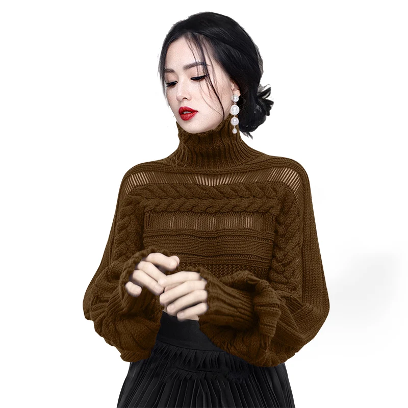 

2024 Faion Korean High Collar Loose Knitwear Spiral oulder Bridesmaid Clothes Long Sve Lantern Sve Color