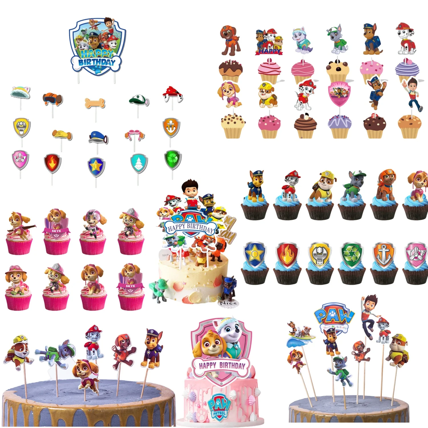 

Paw Patrol Cake Decorations Birthday Party Decor Dogs Skye Cake Toppers Paw Patrol Cupcake Supplies Baby Shower Boys Girls Favor