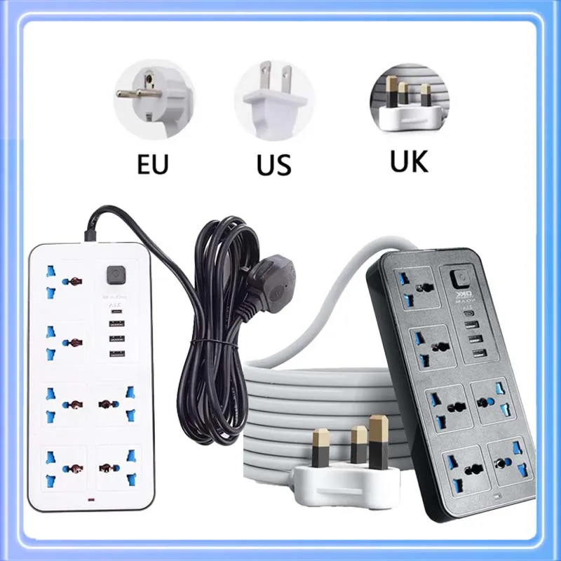 

Univeras 2m EU US UK Plug Power Strip AC Outlet Multitap Extension Cord Electrical Socket with Type C USB Port Charge Adapter