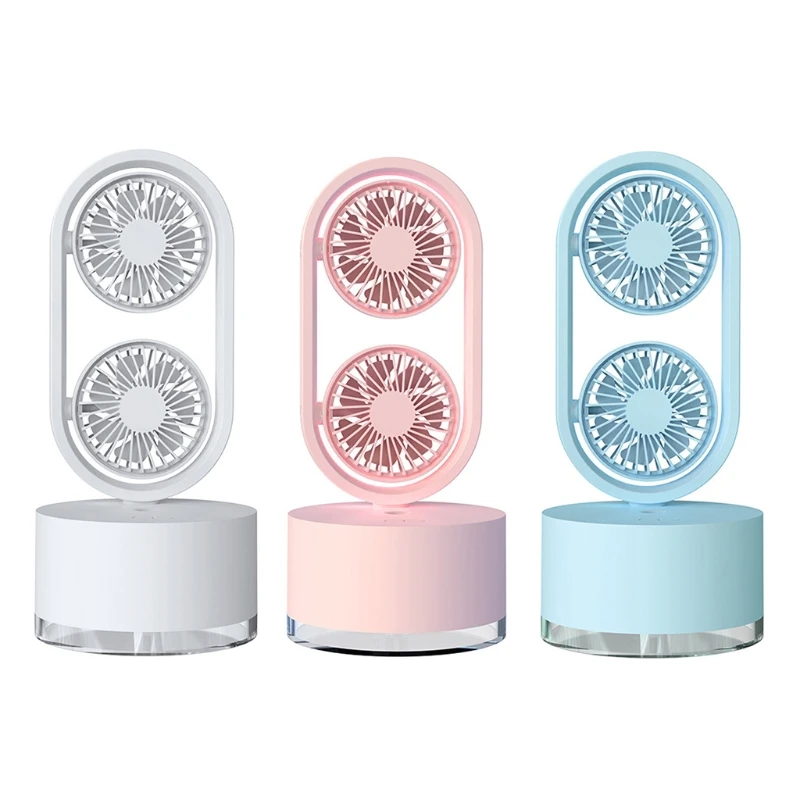 Hai Đầu Nhỏ Quạt Để Bàn Hoạt Động Êm Di Động Mini USB Sạc Quạt Để Bàn Không Khí Lưu Thông Xoay Được Trang Sức Giọt