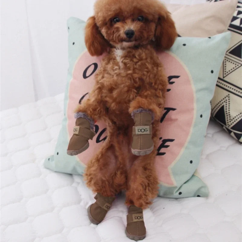 Classic Plush Linning Small to Large Dog Shoes with Hook Loop Closure Bulldog Booties Plush Outdoor Non-Slip Pet Puppy Winter S