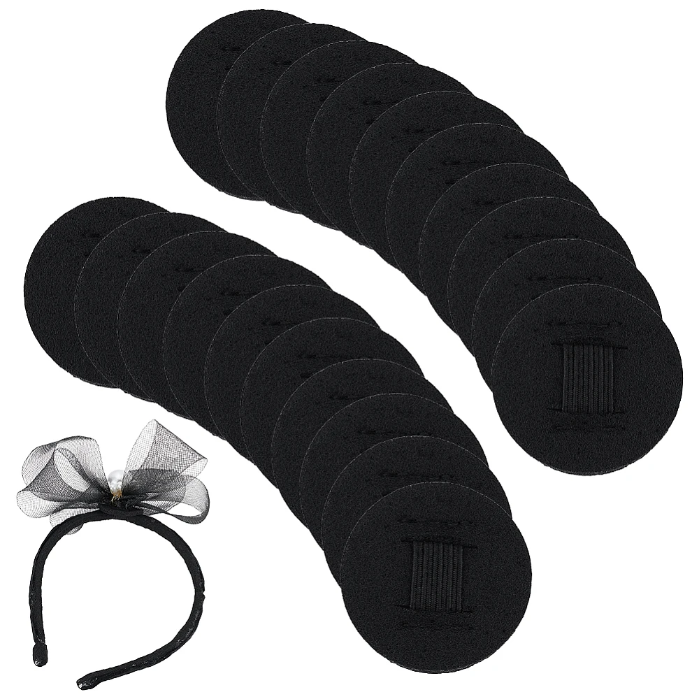 20Pcs 1.4inch Hair Band Pad Black Headband Decoration AccessoriesBump It Up Volume Hair Base Styling Insert Tool for Making Tea
