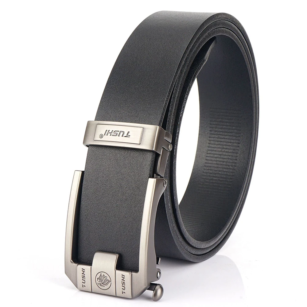 XUHU Men Leather Belt Metal Automatic Buckle Brand High Quality Luxury Belts for Men Famous Work Business Black Cowskin Strap