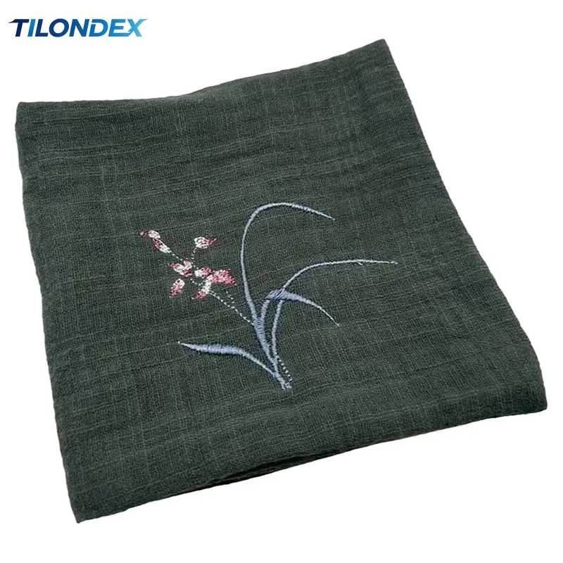 TILONDEX Chinese Plum Orchid Bamboo Chrysanthemum Embroidered Cotton Linen Tea Towel Set Absorbent Tea Ceremony Cloth 1/2PCS