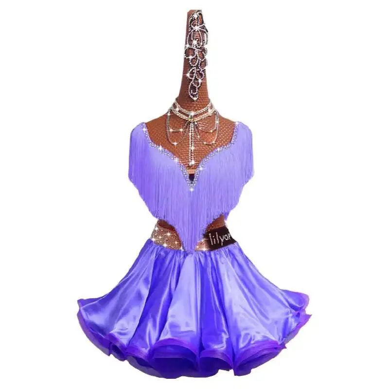 Nieuwe Latin-dansjurk voor dames Competitiekostuum Bloemenjurk met visgraatzoom voor kinderen en tieners Wit beschikbaar