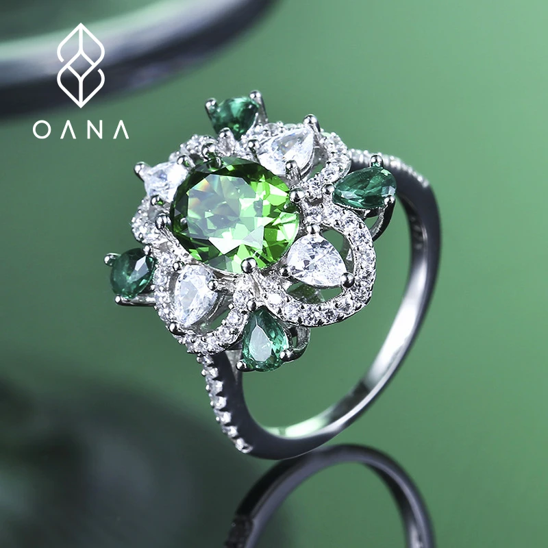 Original S925 Sterling Silver High-Carbon Diamond Ring 7*9mm Simulated Emerald Fashion Niche High-End Jewelry