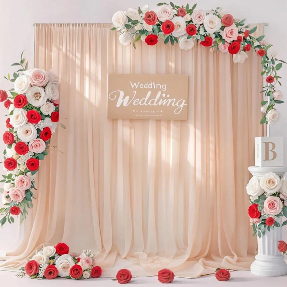 

1PC White Chiffon Wedding Backdrop Curtains Sheer Fabric Curtains Drapes for Bridal Shower Wedding Arch Party Decoration