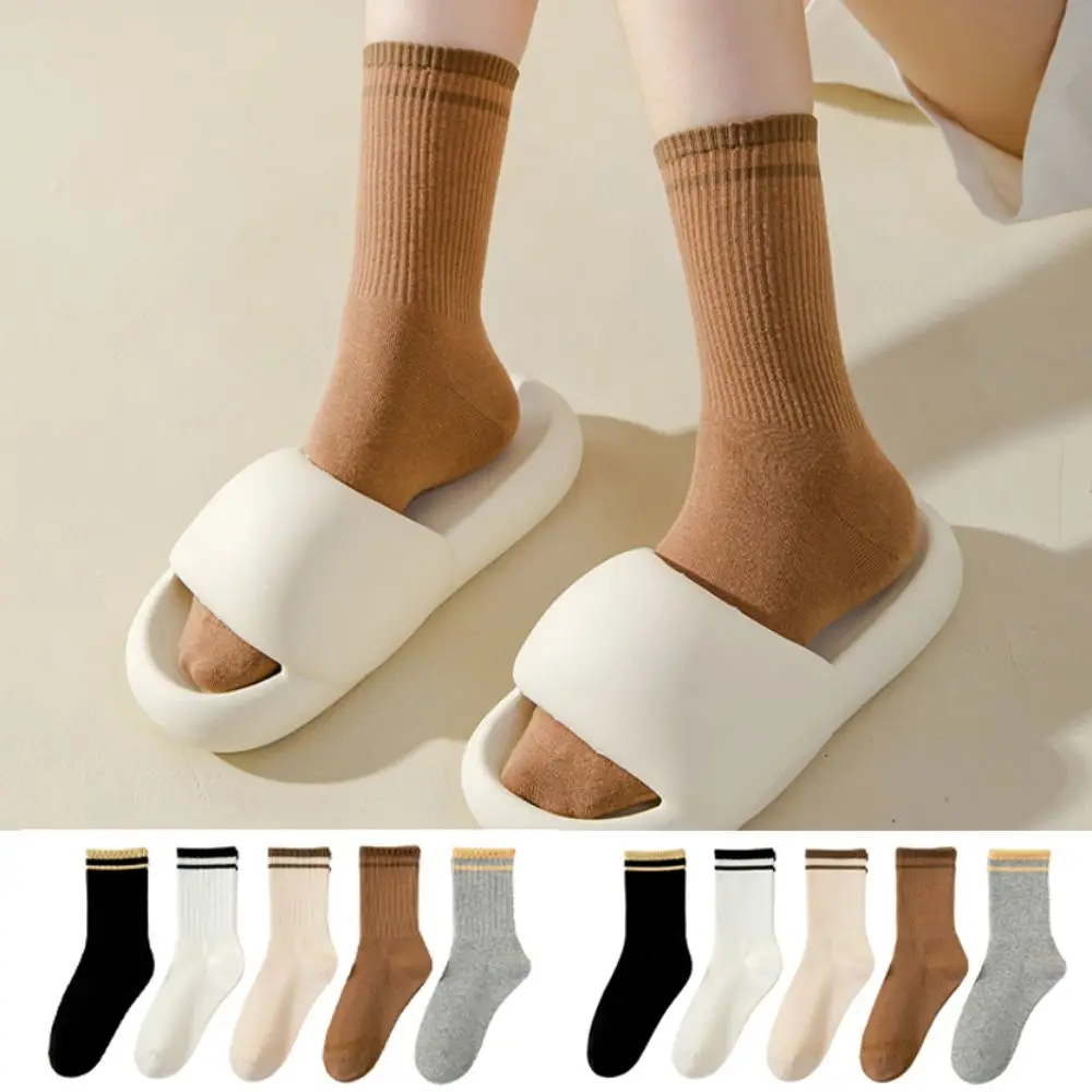 

10Pairs Fashion Patchwork Stripe Socks Simple Non-Slip Mid-calf Socks Hosiery Breathable Women Tube Socks Spring Autumn