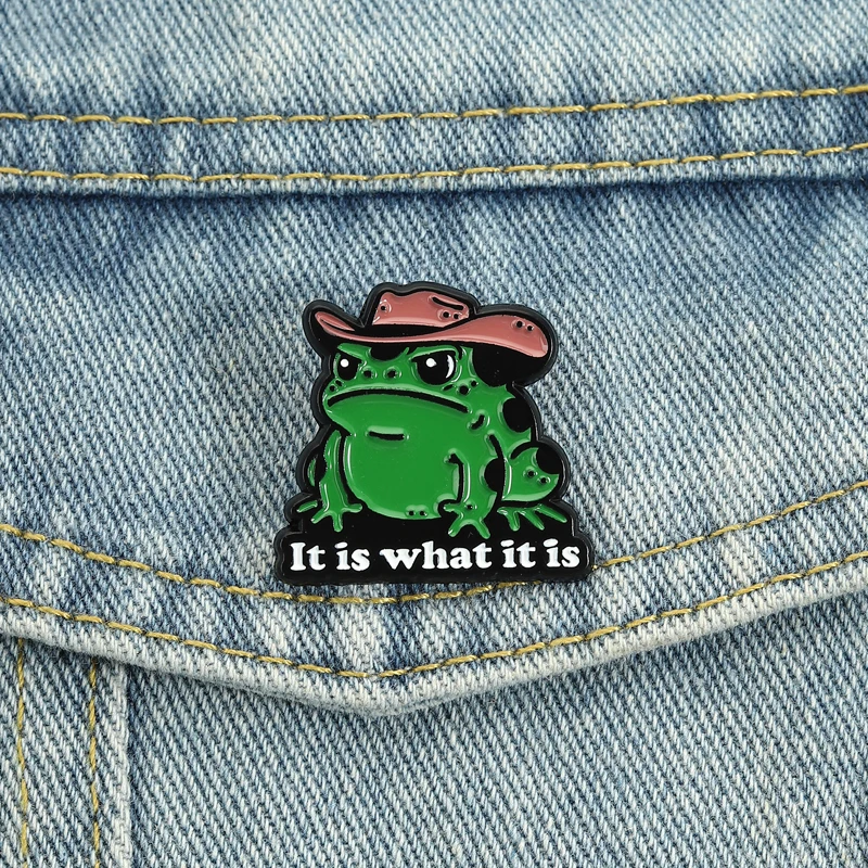 Cowboy-Frosch-Emaille-Anstecknadeln: „Das ist, was sie ist“-Broschen, Reversabzeichen, individuelle lustige Tierzitate, Schmuckgeschenk für Familie und Freunde