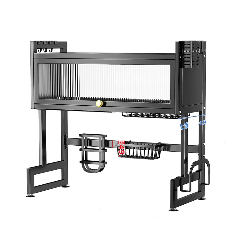 Imagem -06 - Estante de Secagem Ajustável com Porta Bancada em Aço Carbono sobre Pia Organização do Armazenamento da Cozinha 65105cm