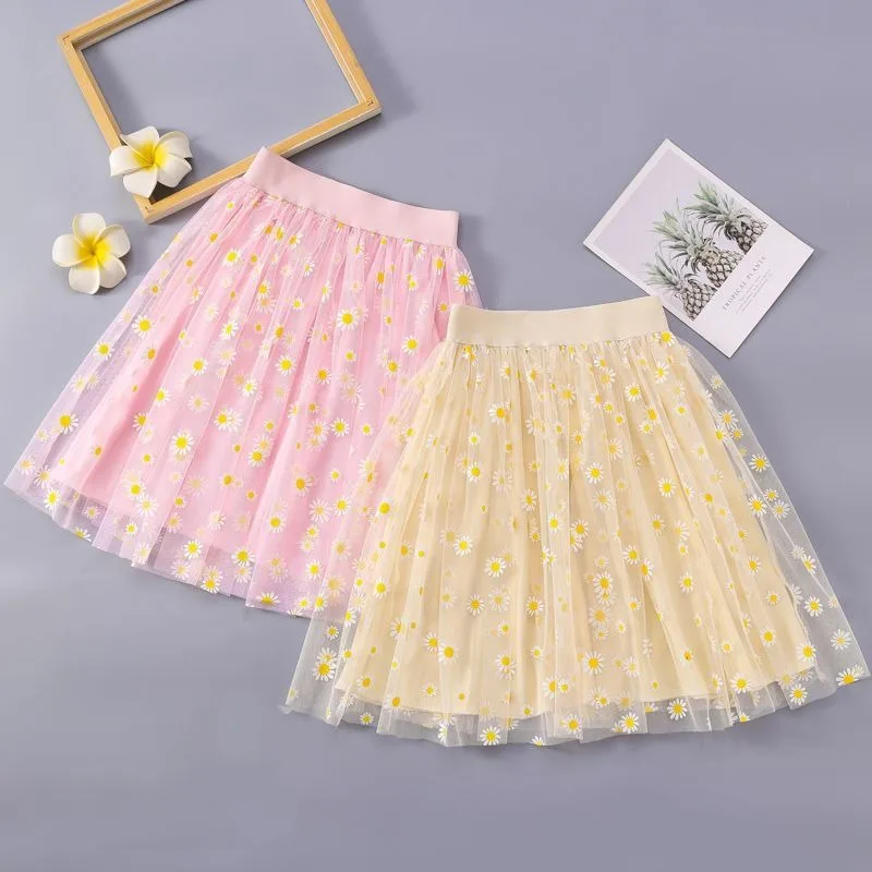 Spring Autumn New Girls' Tulle Skirt with Lace Trimmed Embroidery Whimsical Fairy Tale Mid Length Sweetheart Party Wear for Kids