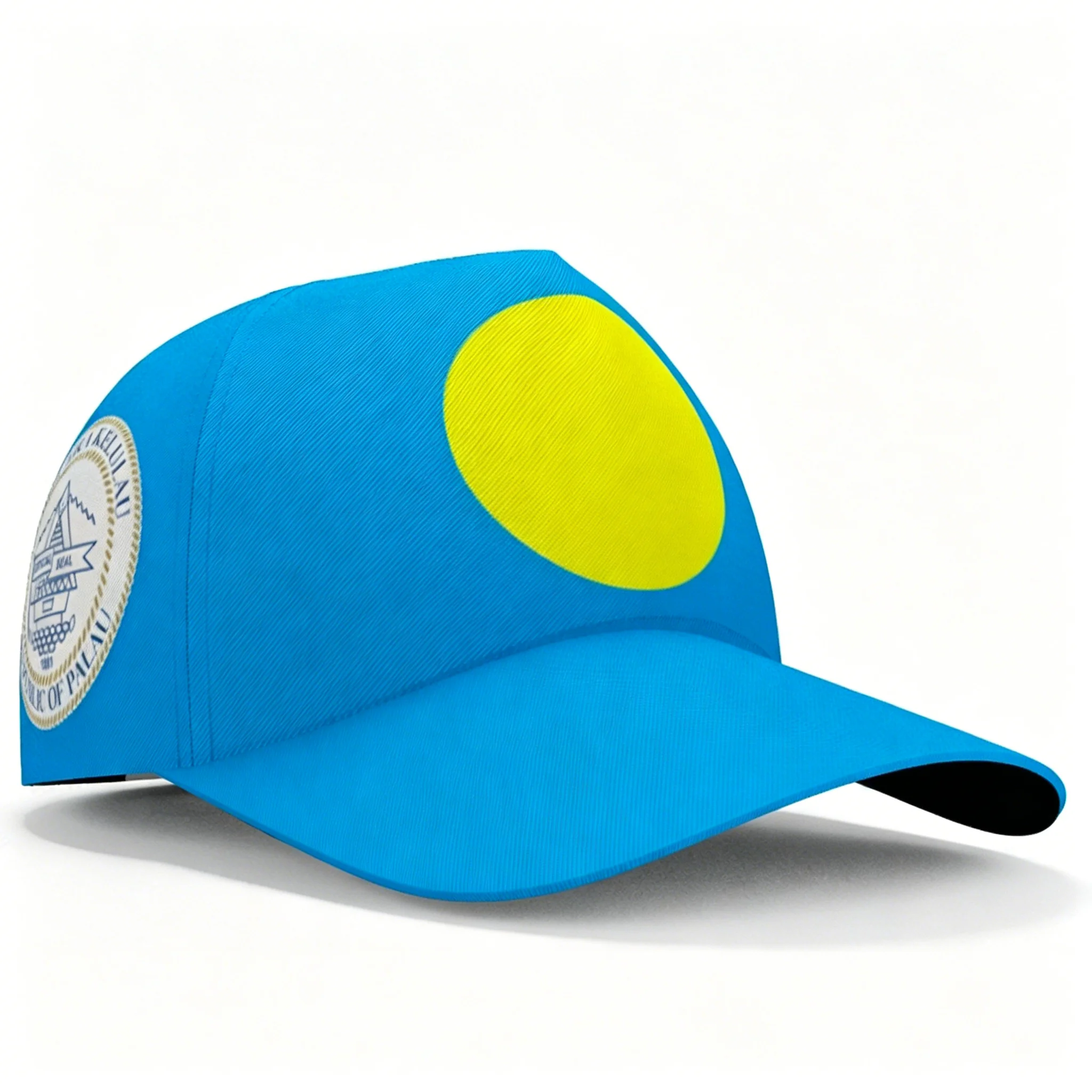 Palau Flag Solid Base Yellow Circle Graphic Baseball Cap Men Women Cyan Yellow 3D Print Adjustable Outdoor Sun Snapback Hat
