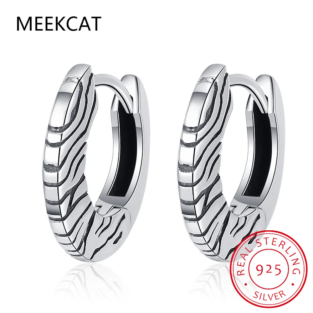 Trendy Zebra Tiger Skin Pattern Hoop Earrings For Women Vintage Glamorous 925 Thai Silver Jewelry Personality Ear Buckle