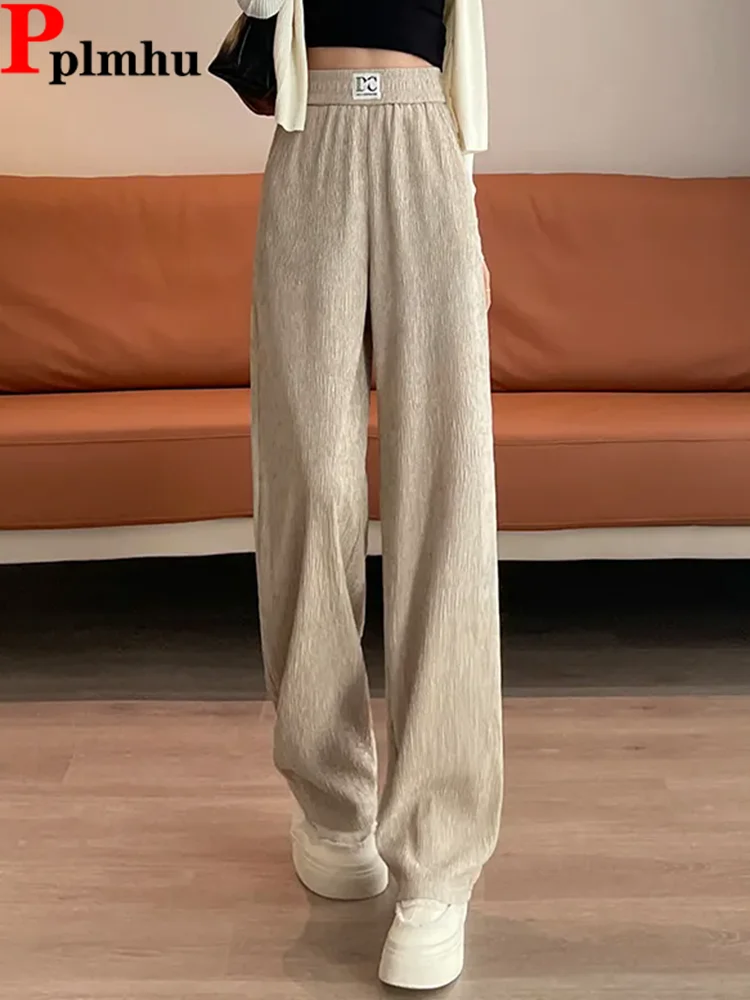 

Classic Solid Loose Straight Pants Korean Fashion Elastic High Waist Wide Leg Pantalones Women Casual Spring Fall Sweatpants New