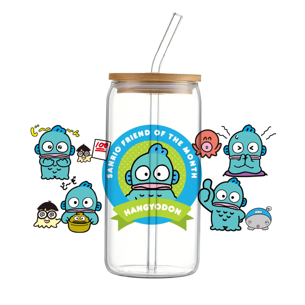 Sanrio Hangyodon UV DTF Cup Wrap For 16oz Libbey Beer Glass Can Cup Wrap UV DTF DIY Sticker Cartoon Selfadhesive Washable DIY