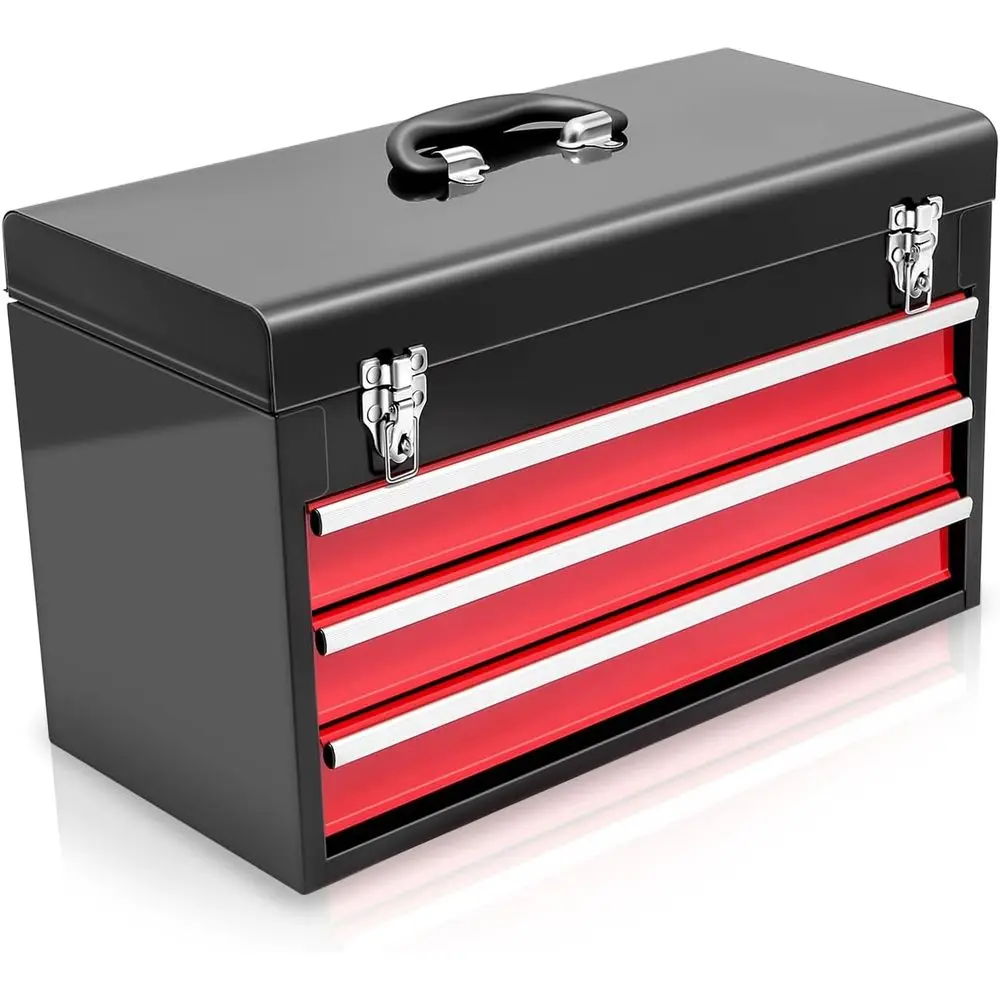 

20 Inch Metal Tool Box with Ders, Portable 3 Ders Toolbox with Top Storage and Handle, Small Tool Chest with Ball-Bearing Slides