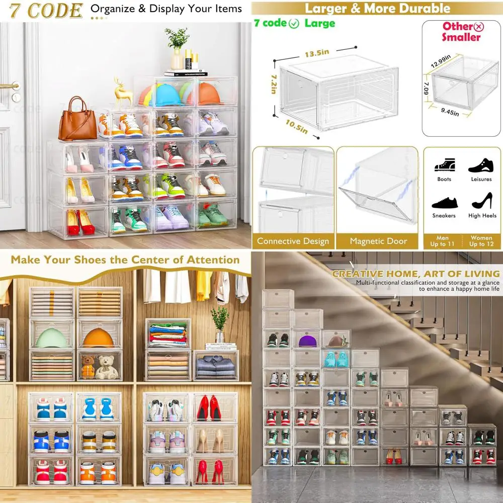 

Прозрачный органайзер для обуви с магнитной дверцей, складные коробки для обуви, складная полка для кроссовок и ботинок, набор из 6 штук, белый цвет