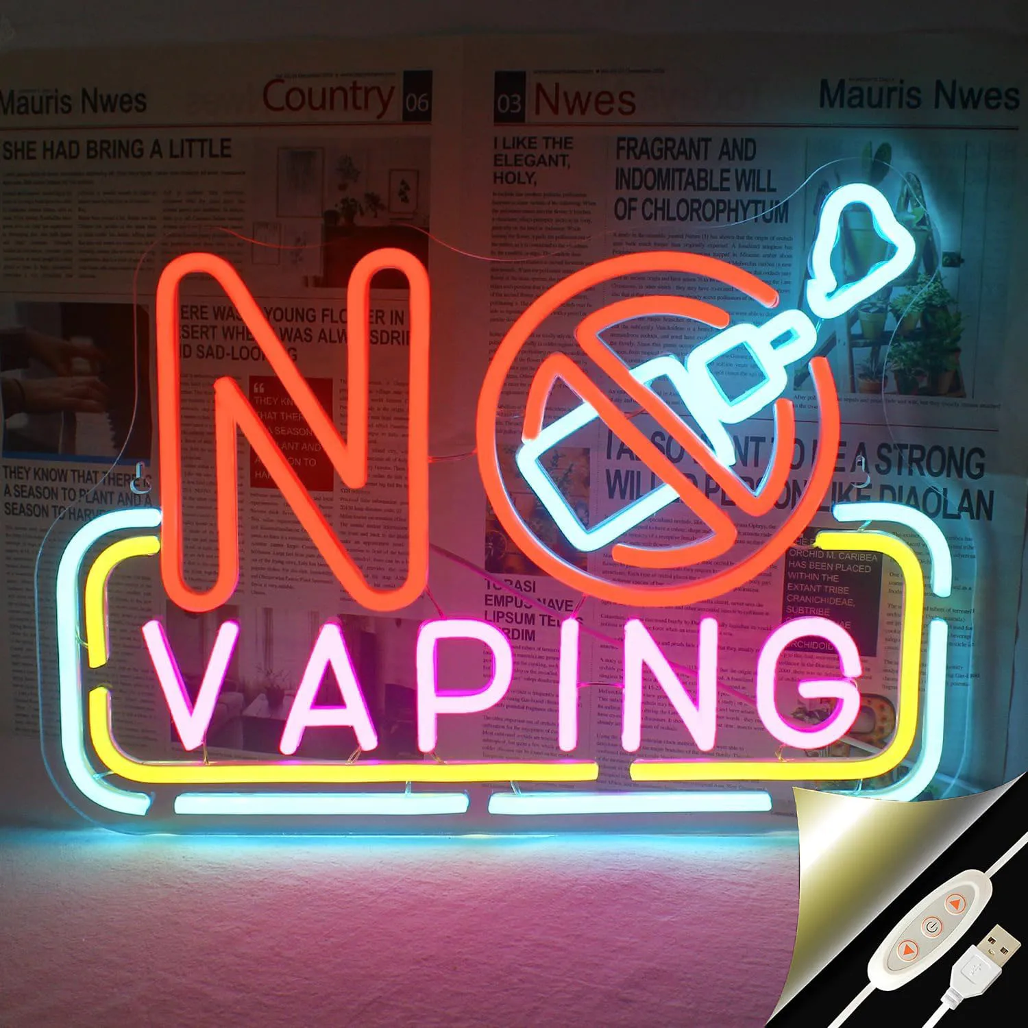 No Vaping LED Neon Sign Colorful Dimmable USB Powered Warning Wall Art for Smoke Free Zone Office Business Decor