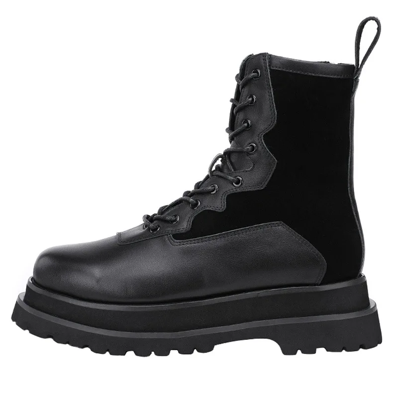 

Brand Men Shoes Casual Genuine Leather Lace Up HIgh Top Ankle Man' Shoes Retro Vintage Luxury Designers Black Wool Fleece Boots