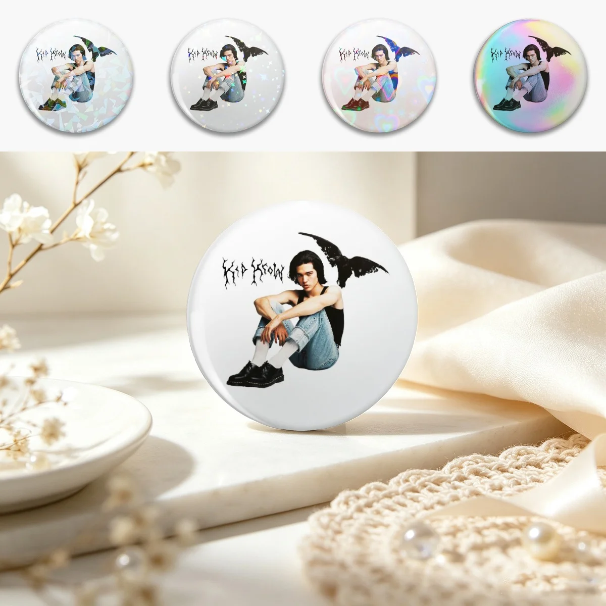 Conan Gray KID CROW Album Cover Pin Holographic Star Heart Pin Brooches Laminated Button Fashion Accessory