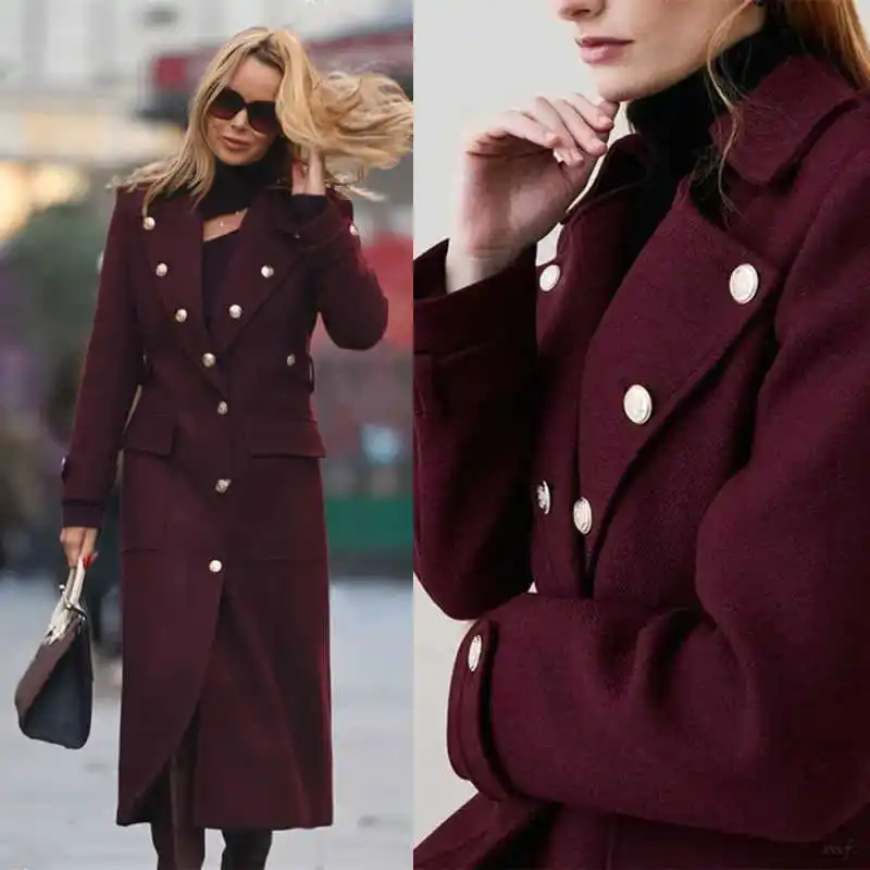 Modern Women Wool Coat Dress Single Bresated  Long Jacket 1 Piece Set Vintage Beaded Ankle Length Casual Suit Customized