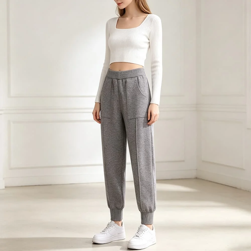 Pantalones de punto para mujer, ideales para las vacaciones en la playa, con cintura de 60 cm (23,62 pulgadas), pantalones de punto de talle alto para mujer, ropa de mujer, pantalones informales de verano.