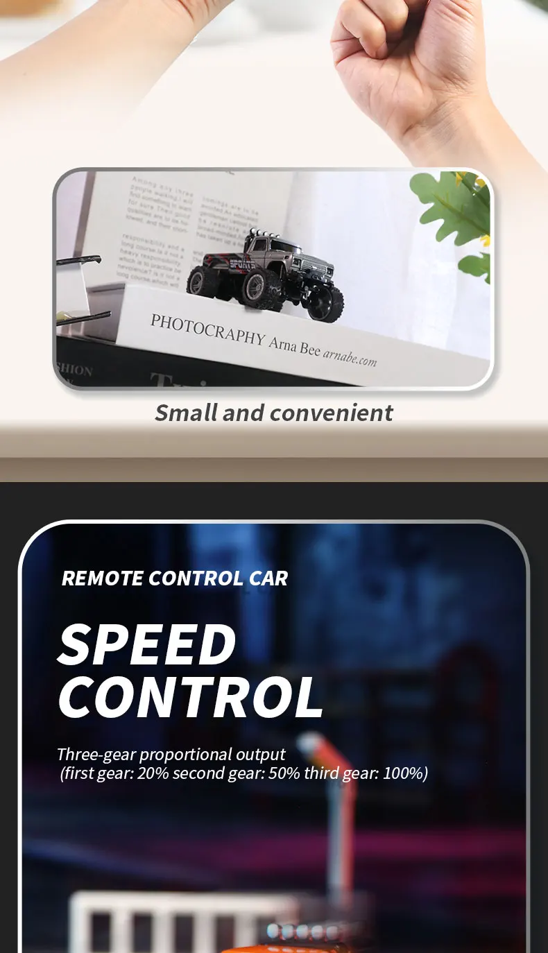 1/64 RC Car 2.4G Remote Control Mini Speed Off-road Climbing Car Alloy Desktop Vehicle with LED Light Toy for Kids Small Gifts