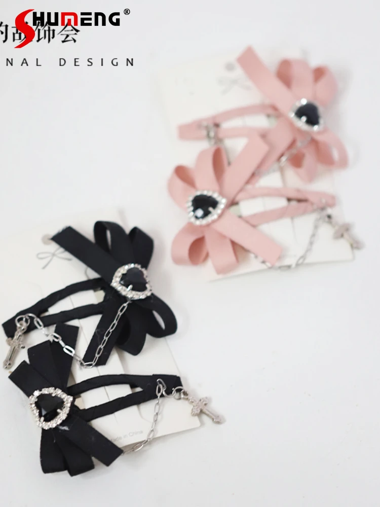 

Lolita Cute Mine Series Hair Accessories 2023 Summer New JK Bow Fringe Hairpin Accessories BB Clip A Pair of Hairclips Women