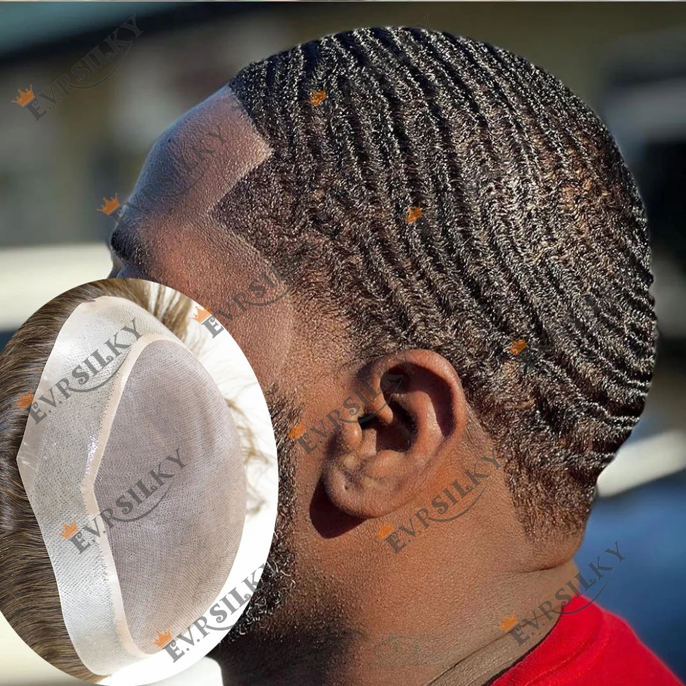 

8mm 12mm Deep 360 Wave Curly Blonde Black Afro Men's Toupee Wig Remy Human Hair Invisible Skin PU Mono Lace Male Hair Prosthesis
