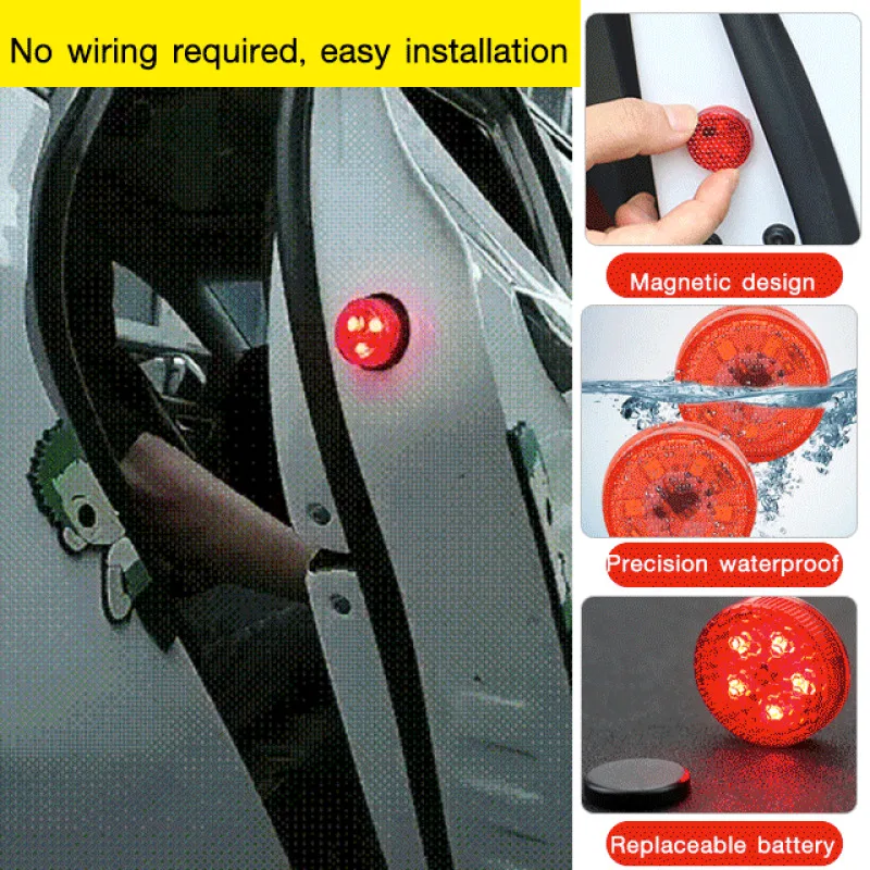 Car LED door warning light wiring-free modification safety anti-collision anti-tailgating lights flash sensor light five lights