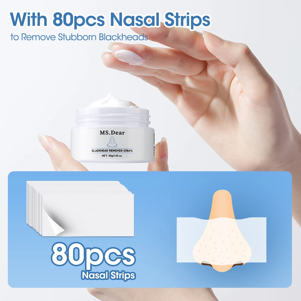 30g Nose Blackhead Remover Cream & 80Pcs Paper Strip Pore Cleanser Peeling Off Mask Tearing Acne Black Dots Spots Acne Treatment