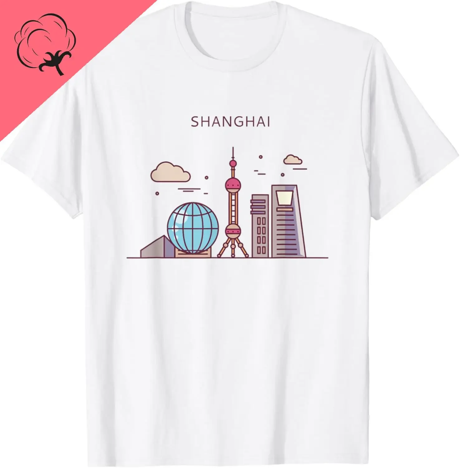 

Skyline Graphic Print Cotton Short Sleeve Round Neck Casual Trip T-Shirt for Men and Women