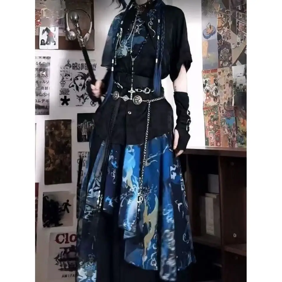 

Chinese Style Unisex Hanfu Cosplay Embroidered Shirt Wide-leg Pants For Men And Women Wasteland Style Ancient Style Hanfu Dress